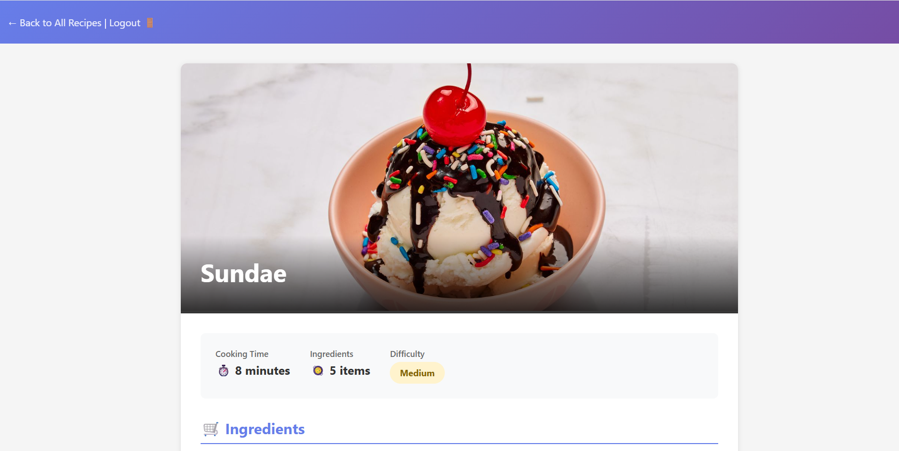 Screenshot of Python Recipe App